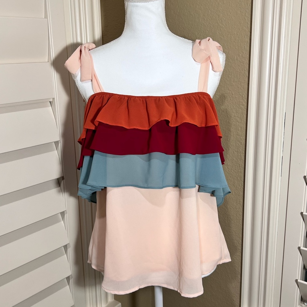 🆕 Entro Women’s Colorful Ruffle Tiered Top